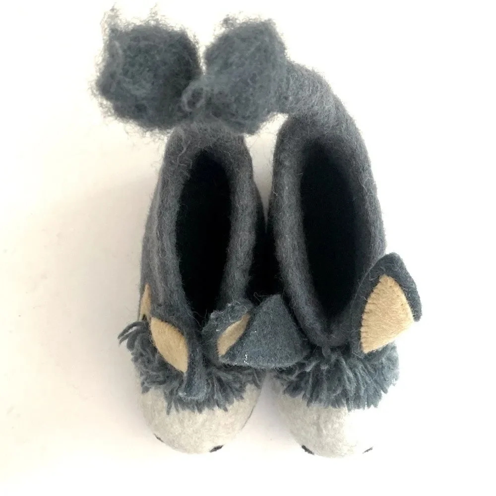 See Heart Felt Wool Felt Donkey Slippers Tails as pull-up Wool Felt Hand Crafted